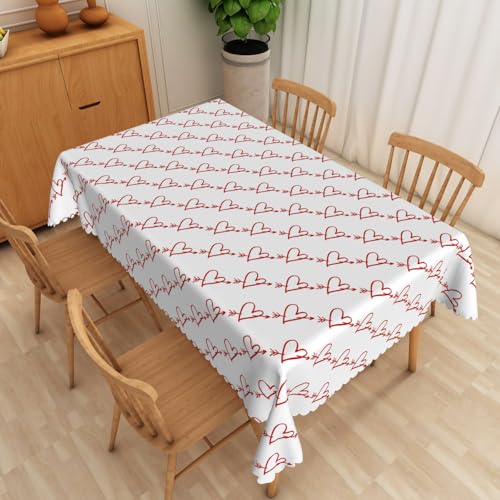 Tischdecke Abwaschbar Rotes Herzmuster140x220cm Polyesterdecke Wasserabweisend Abwischbare Tischtuch,Schmutzabweisend Tischwäsche für Garten Tafeldecke Ornamente Pflegeleicht von xpkvdsq