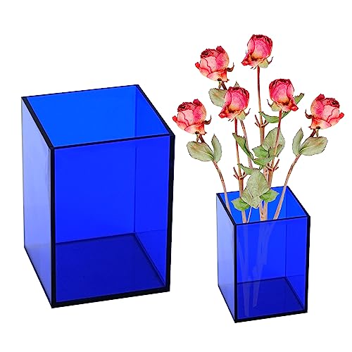 Acryl Vase Tulpenvase Trockenblumen Deko - Getrocknete Dekoration BüCherregal FüR Tischdeko Wohnzimmer Blumenarrangements, Heimdekoration, Deko Schlafzimmer, Hochzeit, Tischdekoration, Blau von xtemtoamz