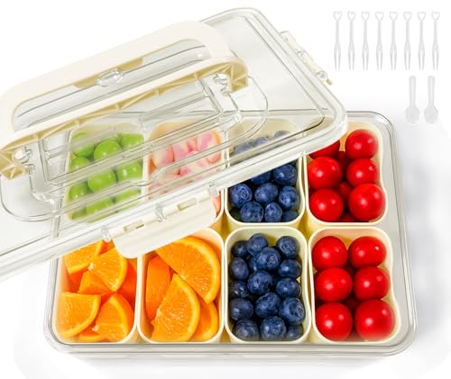 xuefenfei Snackbox mit 8 Fächern, Snackschale mit Deckel, Snackle-Box mit Deckel und Griff Snackteller aus PP Spülmaschinenfest, Tragbar und Vielseitige Snack Box Organizer von xuefenfei