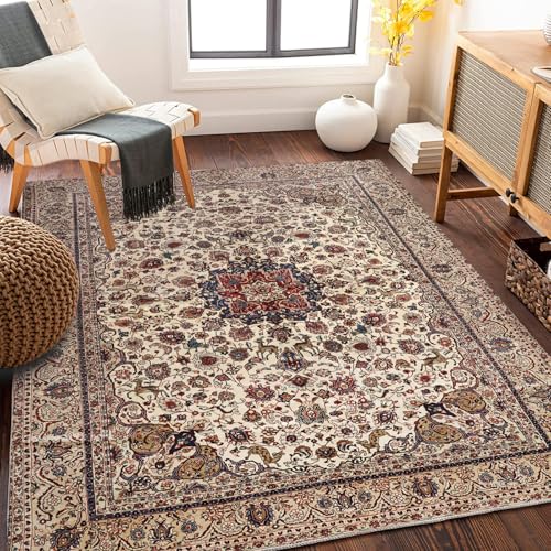 Traditioneller mehrfarbiger Teppich im Boho-Stil Vintage-Teppiche Persische ethnische Muster Matte für Wohnzimmer Schlafzimmer Weicher Orientteppich Pflegeleichter Flor von xueneige