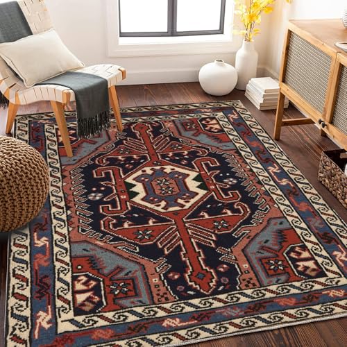 Traditioneller mehrfarbiger Teppich im Boho-Stil Vintage-Teppiche Persische ethnische Muster Matte für Wohnzimmer Schlafzimmer Weicher Orientteppich Pflegeleichter Flor von xueneige
