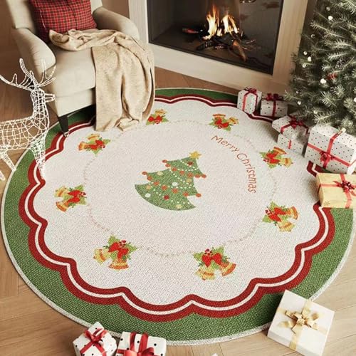 xueneige Frohe Weihnachten Teppich Großer runder Teppich mit Weihnachtsmann- und Weihnachtsbaum-Motiven Geeignet für Wohnzimmer, Schlafzimmer, Festliche Dekoration von xueneige