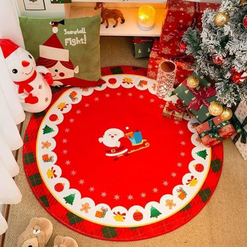 xueneige Frohe Weihnachten Teppich Großer runder Teppich mit Weihnachtsmann- und Weihnachtsbaum-Motiven Geeignet für Wohnzimmer, Schlafzimmer, Festliche Dekoration von xueneige