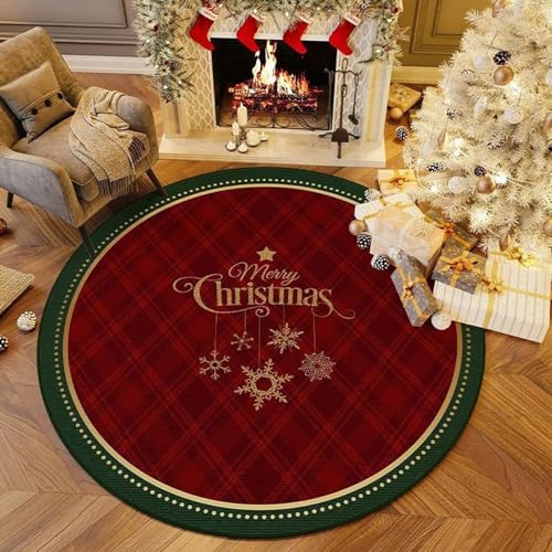 xueneige Frohe Weihnachten Teppich Großer runder Teppich mit Weihnachtsmann- und Weihnachtsbaum-Motiven Geeignet für Wohnzimmer, Schlafzimmer, Festliche Dekoration von xueneige