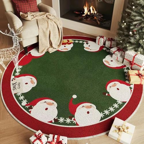 xueneige Frohe Weihnachten Teppich Großer runder Teppich mit Weihnachtsmann- und Weihnachtsbaum-Motiven Geeignet für Wohnzimmer, Schlafzimmer, Festliche Dekoration von xueneige