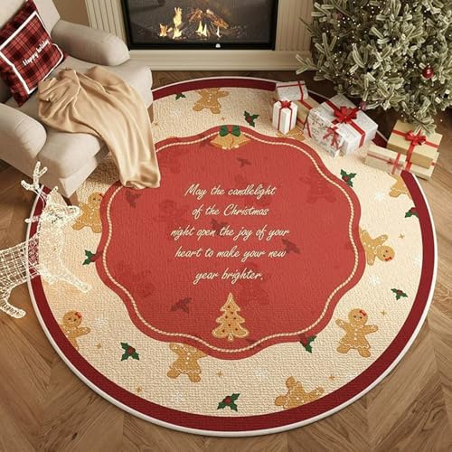 xueneige Frohe Weihnachten Teppich Großer runder Teppich mit Weihnachtsmann- und Weihnachtsbaum-Motiven Geeignet für Wohnzimmer, Schlafzimmer, Festliche Dekoration von xueneige