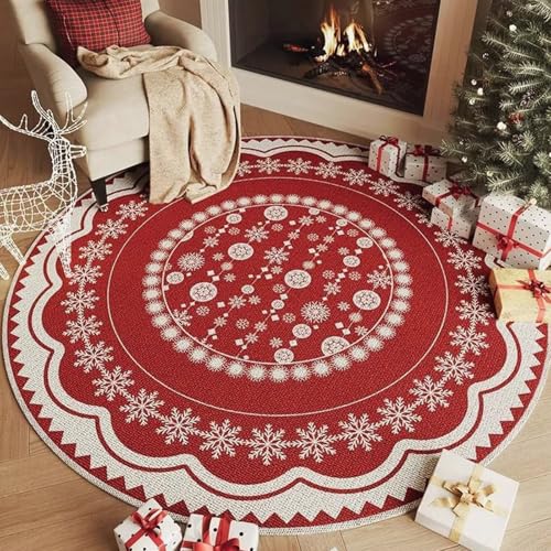 xueneige Frohe Weihnachten Teppich Großer runder Teppich mit Weihnachtsmann- und Weihnachtsbaum-Motiven Geeignet für Wohnzimmer, Schlafzimmer, Festliche Dekoration von xueneige