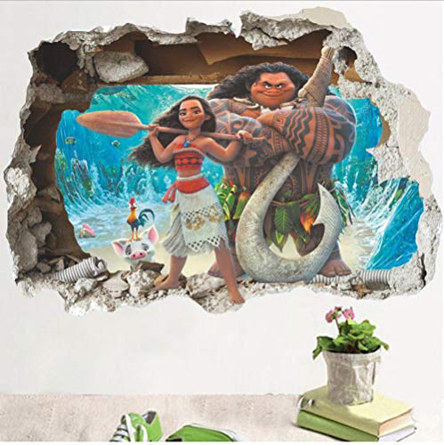 3D Effekt Moana Durch Wandaufkleber Für Kinderzimmer Cartoon Movie Vaiana Wandtattoos Pvc Moana Maui Poster Diy Tapeten 50 * 70 Cm von xueo