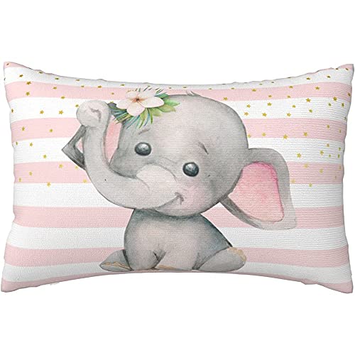 Kissenbezug Niedliche Graue Baby-Elefant-Rosa-Weiße Streifen Withden Punkt-Entwurf Kopfkissenbezug Superweicher Kissen Bezug Weiche Kissenhülle Für Couch ​Bank Zuhause Wohnzimmer 40x60 cm von xujianhuaxuyoubinbaihuodian