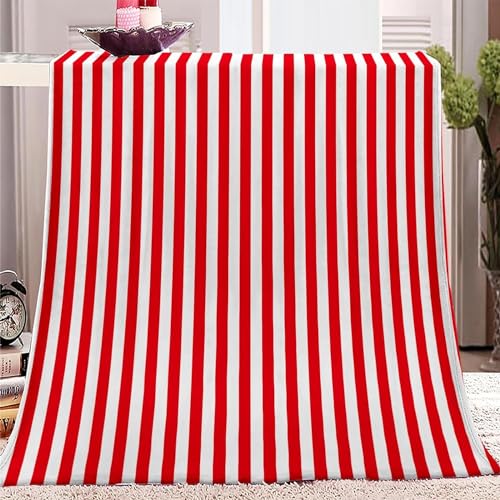 Kuscheldecke Rot-Weiß Gestreiftes Muster Fleece Decke Hochwertige Wohndecke Weiches Sofadecke Für Wohnzimmer Bett Bank 125x150cm von xujianhuaxuyoubinbaihuodian