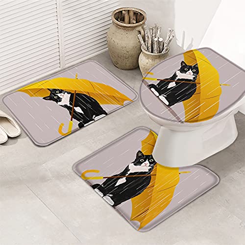 U-Förmiger Teppich Regnerische Süße Katze Mit Regenschirm, Lustige Tierkunst Auf Khaki Wc Vorleger Set 3 Teilig Weiches Badezimmer Vorleger 3-Teiliges Saugfähiger Badteppich-Set 3-Teilig Für Wc U-Förmiger Teppich Regnerische Süße Katze Mit Regenschirm, Lustige Tierkunst Auf Khaki Wc Vorleger Set 3 Teilig Weiches Badezimmer Vorleger 3-Teiliges Saugfähiger Badteppich-Set 3-Teilig Für Wc von xujianhuaxuyoubinbaihuodian