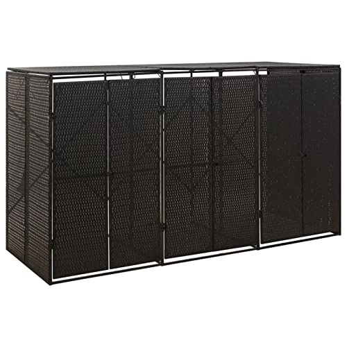 xunfu Mülltonnenbox für 3 Tonnen, Mülltonnenverkleidung, Gerätebox, Müllbox, Mülltonne, Mülleimer Trennsystem, Mülltonnenboxen,Schwarz 207x80x117 cm Poly Rattan von xunfu