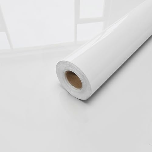 xupingjiti Selbstklebend Tapete Weiß Glänzend Klebefolie Möbel Wandpapier Selbstklebende Wandaufkleber 40x1000cm Dekorative Vinyl Möbelfolie Selbstklebende Folie für Möbel Küche Schrank Wasserdicht von xupingjiti