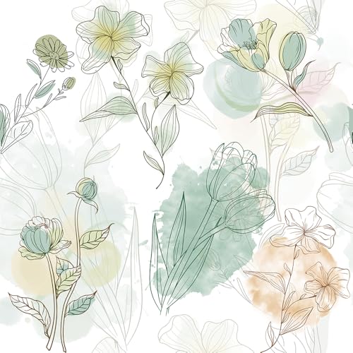 xupingjiti Selbstklebende Tapete Blumen Aquarell Blätter und Blumen Wandpapier 44x300cm Selbstklebende Folie Vintage Dekorfolie Möbelfolie Klebefolie PVC Vinyl Wandaufkleber von xupingjiti