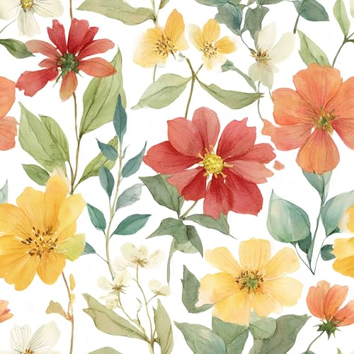 xupingjiti Selbstklebende Tapete Blumen Aquarell Blätter und Blumen Wandpapier 44x300cm Selbstklebende Folie Vintage Dekorfolie Möbelfolie Klebefolie PVC Vinyl Wandaufkleber von xupingjiti