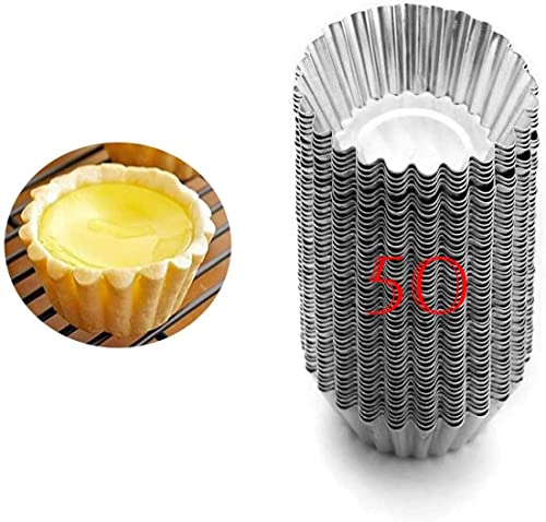 50 Stück Silber Ton Edelstahl Egg tartelette förmchen Tart Mold Schüssel-Form Egg Tart Cupcake Kuchen Cookie Form Puddingform Backen Werkzeug tartelette förmchen von xutong