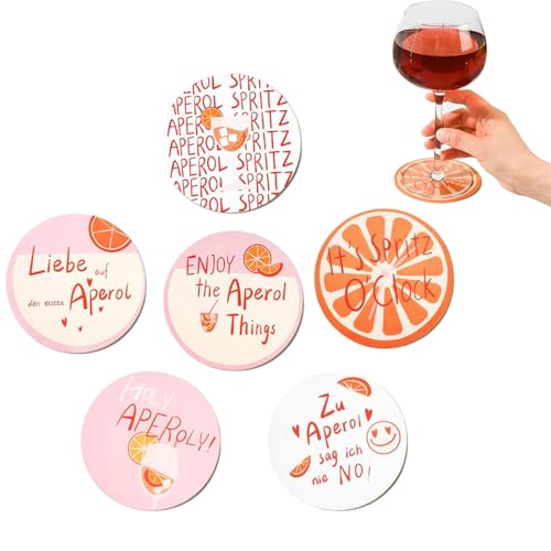 Aperol Spritz Cocktail-Untersetzer Set, 6 Stück, Orange-Rosa Design mit Deutschen Sprüchen, für Partys und Feiern von xutong
