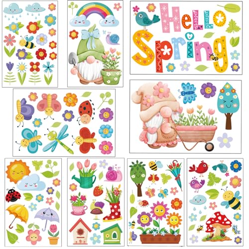 Fenstersticker Blumen Fensterdeko für Kinderzimmer Party Zubehör 9PCS Fenster Klammert Blumen Schmetterling Fenster Wiederverwendbar Fensterbilder Selbstklebend Frühling Deko Fensteraufkleber von xutong
