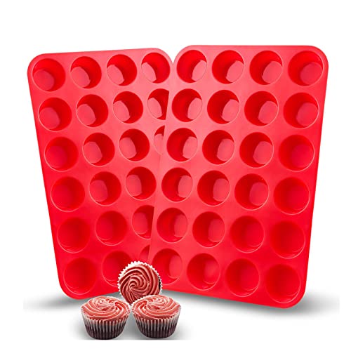 xutong 2er-Set Muffinförmchen aus hochwertigem Silikon, 24 Mini-Kuchenförmchen, nicht klebend, rot 24 small cup von xutong