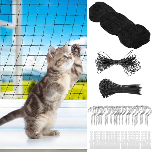 Katzenschutznetz für Balkon und Fenster, 3x4m Sicherheitsnetz mit Befestigungsmaterial, Schwarz, Haustier-Absturzsicherung, für Katzen zur Sicherung von Balkon, Terrassen, Fenstern, Türen, Zäune von xutong