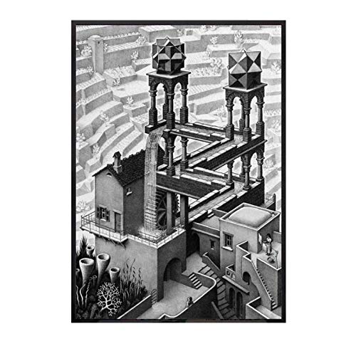Wasserfall MC Escher Kunst Leinwand Poster Home Wanddekoration Bilder Leinwanddrucke Wandkunst Poster und Drucke Druck auf Leinwand-50x70cm Kein Rahmen von xuxiaojie
