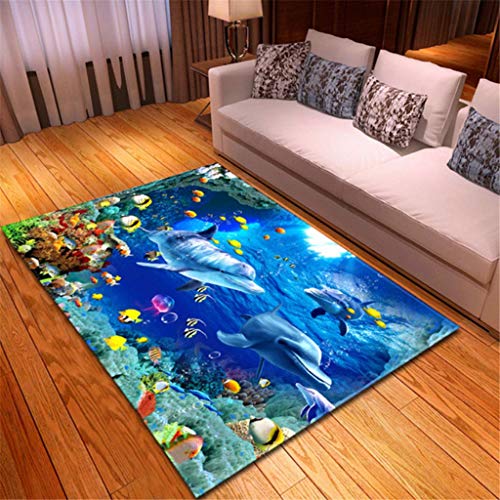 xuyuandass Bereich Teppich, 3D Modernschöner Meeresboden Fisch Delphin Druck Wohnzimmer Schlafzimmer Teppich 140X200Cm Haushalt,Kinderzimmer Teppich von xuyuandass