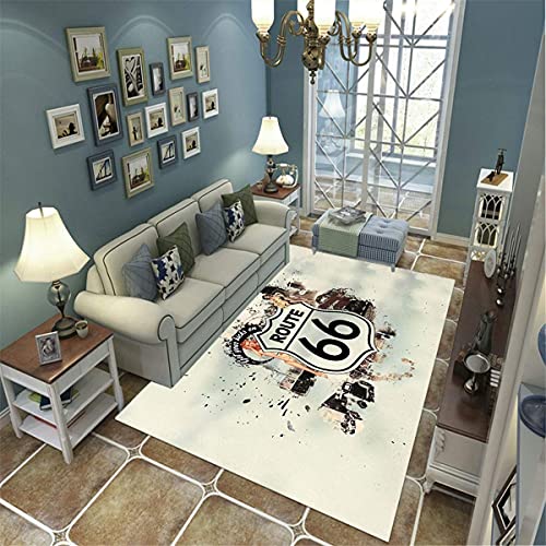 xuyuandass Bereich Teppich, 3D Teppich Creative Route 66 Sign Printed Home Decor rutschfeste Weiche 140X200Cm,Kinderzimmerteppich von xuyuandass