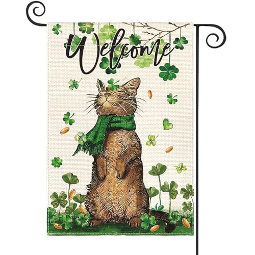 Katze St. Patrick's Happy Holiday Welcome Gr?ner Schal Hut Kleeblatt Gartenflagge 30,5 x 45,7 cm Home Outdoor Hof Urlaub Garten Flagge Dekoration B von xuzhiyuan