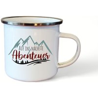 Emaille Tasse "Auf Ins Nächste Abenteuer" Reisebecher, Campingtasse Emaille Tasse "Auf Ins Nächste Abenteuer" Reisebecher, Campingtasse von xxxBESONDERSxxx