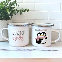 Personalisierte Emaille Tasse Pinguinpärchen "Du & Ich, Wir" Valentinstag Geschenk, Geburtstagsgeschenk, Hochzeitstag von xxxBESONDERSxxx