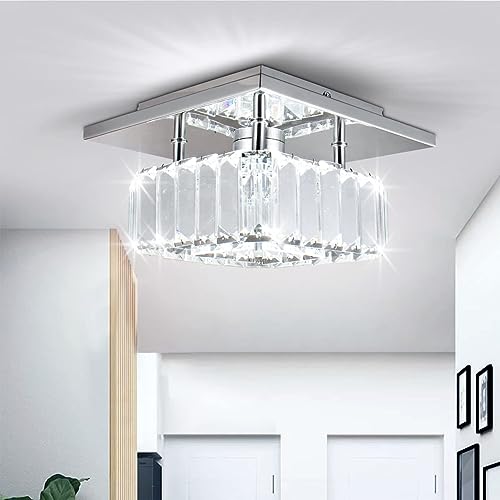 xychfantligh Semi Flush Mount Kristall Deckenleuchten Moderne kleine Kristall Kronleuchter Deckenleuchten für Flur Schlafzimmer Eingang Foyer (Quadrat, kühles Weiß) von xychfantligh