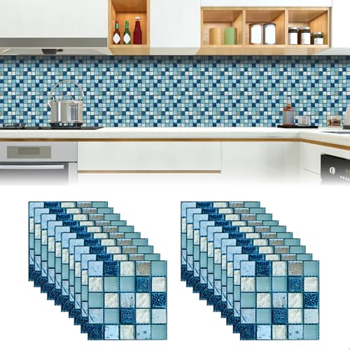 Selbstklebende Fliesen, 3D Selbstklebende Wandfliesen, Fliesenaufkleber Wasserdicht PVC, Fliesen Selbstklebend Backsplash Wandaufkleber für Küche Badezimmer, 20 Stücke, 15 × 15 cm von xyuayamz