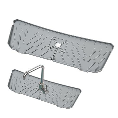xyuayamz Wasserhahn Abtropfmatte, Spritzschutz Waschbecken mit Saugnapf, Wasserhahnmatte für Küchenspüle, Silikon Wasserhahn Matte für Küche Badezimmer, Grau, 1 Stück von xyuayamz