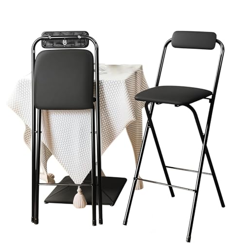 xywlmiegen Klappbarer Barhocker – Gepolsterter Sitz mit Rückenlehne und Fußstütze, Thekenstuhl mit Metallrahmen for Küche, Frühstücks- oder Hausbar(Black,60cm) von xywlmiegen