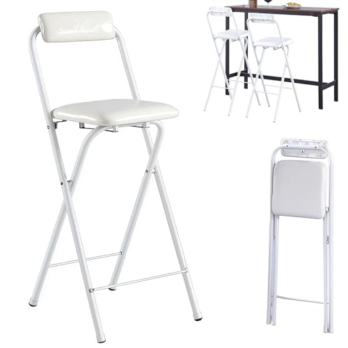 xywlmiegen Klappbarer Barhocker – Gepolsterter Sitz mit Rückenlehne und Fußstütze, Thekenstuhl mit Metallrahmen for Küche, Frühstücks- oder Hausbar(White,80cm) von xywlmiegen