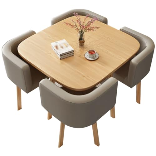 xywlmiegen Quadratisches Tisch- und Stuhlset, 4-teilige Kaffeebarmöbel mit Stühlen mit weicher Rückenlehne, robuster Metallrahmen for Milchteeläden, Fast-Food-Restaurants, Pausenräume(Gray) von xywlmiegen