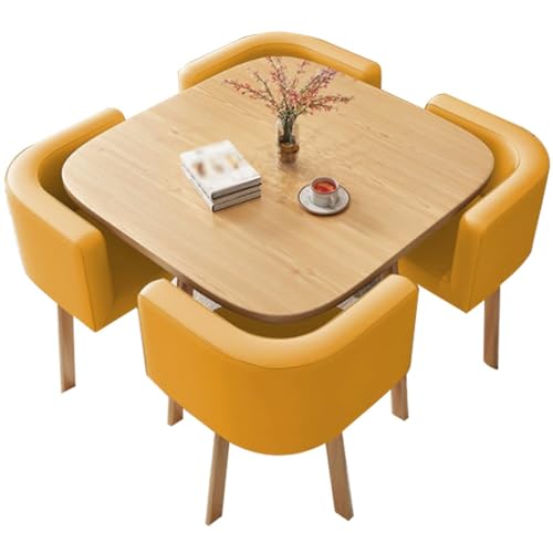 xywlmiegen Quadratisches Tisch- und Stuhlset, 4-teilige Kaffeebarmöbel mit Stühlen mit weicher Rückenlehne, robuster Metallrahmen for Milchteeläden, Fast-Food-Restaurants, Pausenräume(Yellow) von xywlmiegen