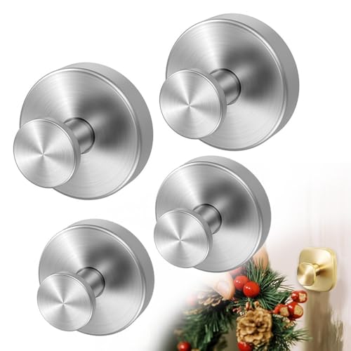 xywlmiegen Saugnapfhaken for Duschwand, Saughaken aus Edelstahl ohne Bohren, abnehmbare wasserdichte Haken for Badezimmer, Küche, Glasfenster, Kranzaufhänger for die Haustür(Silver,4pcs) von xywlmiegen