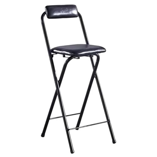 xywlmiegen Tragbarer, klappbarer Barhocker – Gepolsterter Sitz mit Rückenlehne und Fußstütze, zusammenklappbarer Frühstücksstuhl for Zuhause, Küche oder Büro(Black,50cm) von xywlmiegen