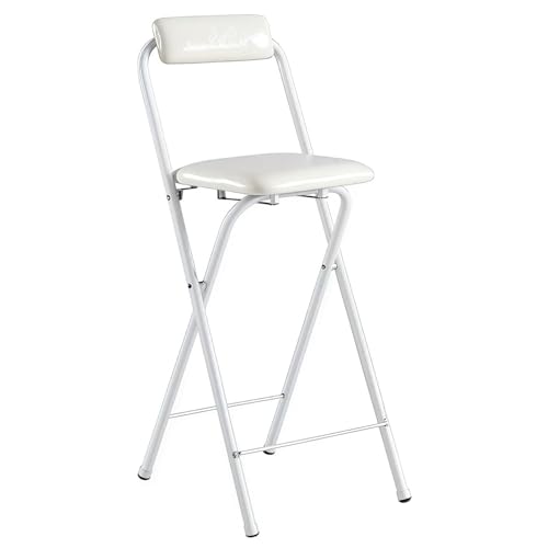 xywlmiegen Tragbarer, klappbarer Barhocker – Gepolsterter Sitz mit Rückenlehne und Fußstütze, zusammenklappbarer Frühstücksstuhl for Zuhause, Küche oder Büro(White,65cm) von xywlmiegen