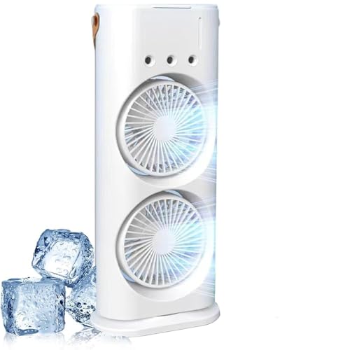 xywlmiegen Tragbarer, wiederaufladbarer Nebelventilator mit Fernbedienung, 180° drehbarer Doppelkopf – 3-in-1-Kühlventilator for Zuhause, Büro und Schlafzimmer(1pcs) von xywlmiegen