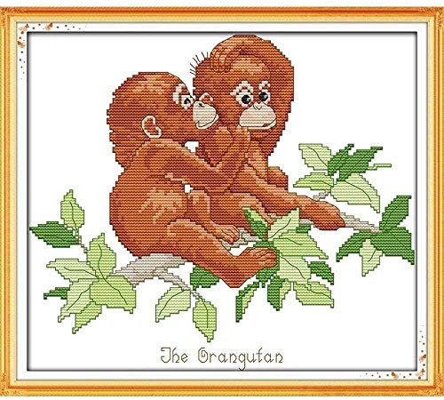 Stickset Stickbilder Kreuzstich Vorgedruckt-Zwei kleine Affen auf dem Baum-40X50Cm Sticken Stickerei stickgarn Neujahrs Home Decor Kreativität Geschenke (11CT Vorgedruckte Leinwand) von xyzdq