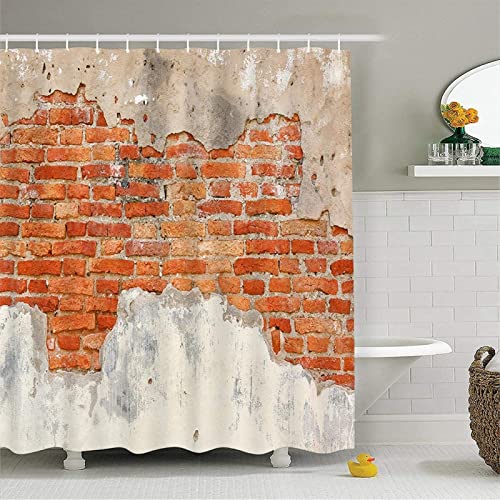 Duschvorhang 120 x 200 Mauer Duschvorhang Retro Badezimmer Vorhang Kinder Erwachsene Antischimmel Wasserdicht Badezimmer Vorhang 3D Effekt Duschvorhänge Polyester Waschbar mit Haken von xzxzdx