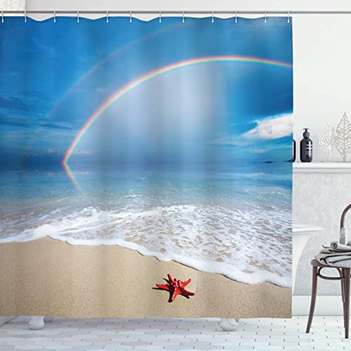Duschvorhang 120 x 200 Ozean Duschvorhang Regenbogen Badezimmer Vorhang Himmel Antischimmel Wasserdicht Badezimmer Vorhang 3D Effekt Duschvorhänge Polyester Waschbar mit Haken von xzxzdx