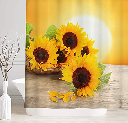 Duschvorhang 120 x 200 Sonnenblume Duschvorhang Blumen Badezimmer Vorhang Gelb Antischimmel Wasserdicht Badezimmer Vorhang 3D Effekt Duschvorhänge Polyester Waschbar mit Haken von xzxzdx