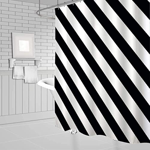 Duschvorhang 120 x 200 Streifen Duschvorhang Klassisch Badezimmer Vorhang Schwarz Und Weiß Antischimmel Wasserdicht Badezimmer Vorhang 3D Effekt Duschvorhänge Polyester Waschbar mit Haken von xzxzdx