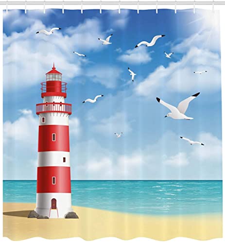 Duschvorhang 180x180 Navigation Duschvorhang Leuchtturm Badezimmer Vorhang Möwe Antischimmel Wasserdicht Badezimmer Vorhang 3D Effekt Duschvorhänge Polyester Waschbar mit Haken von xzxzdx