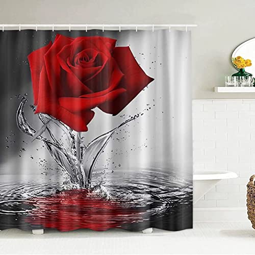 Duschvorhang 180x200 Rose Duschvorhang Rot Badezimmer Vorhang Romantisches Thema Antischimmel Wasserdicht Badezimmer Vorhang 3D Effekt Duschvorhänge Polyester Waschbar mit Haken von xzxzdx