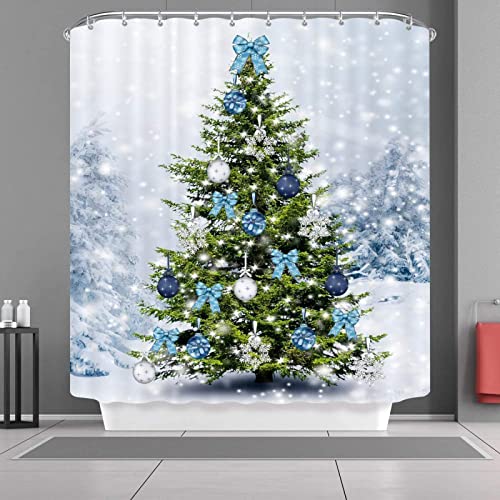 Duschvorhang 180x200 Weihnachten Duschvorhang Baum Badezimmer Vorhang Winter Antischimmel Wasserdicht Badezimmer Vorhang 3D Effekt Duschvorhänge Polyester Waschbar mit Haken von xzxzdx