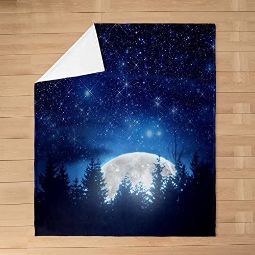 Kuscheldecke Mond Flanell Fleecedecke 180x200, 3D Wald Wohndecke Nachthimmel Blau Sofadecke Couchdecke Tagesdecke Flauschig Weiche Mikrofaser, für Bett & Sofa von Bedsure